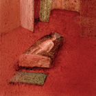 Roter Raum 1 Liegender, 1997, Eitempera auf Leinwand, 30x30cm