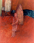 Rote Frau, 1995, Eitempera auf Baumwolle, 27x21cm